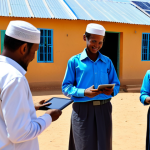 **

A brightly colored, modern school building in a Mauritanian village. Children, fully clothed in modest school uniforms, are happily engaged in using tablets for learning. Teachers, in professional attire, are assisting them. Solar panels are visible on the roof, symbolizing sustainable energy. Background shows a clean, well-maintained environment. Safe for work, appropriate content, fully clothed, professional, family-friendly, perfect anatomy, correct proportions, natural pose, well-formed hands, proper finger count, natural body proportions.

**