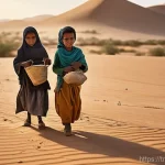 Home 10 모리타니 인권 상황 - **Prompt:** A group of young children, no older than 12, are diligently working in a sun-drenched, a...