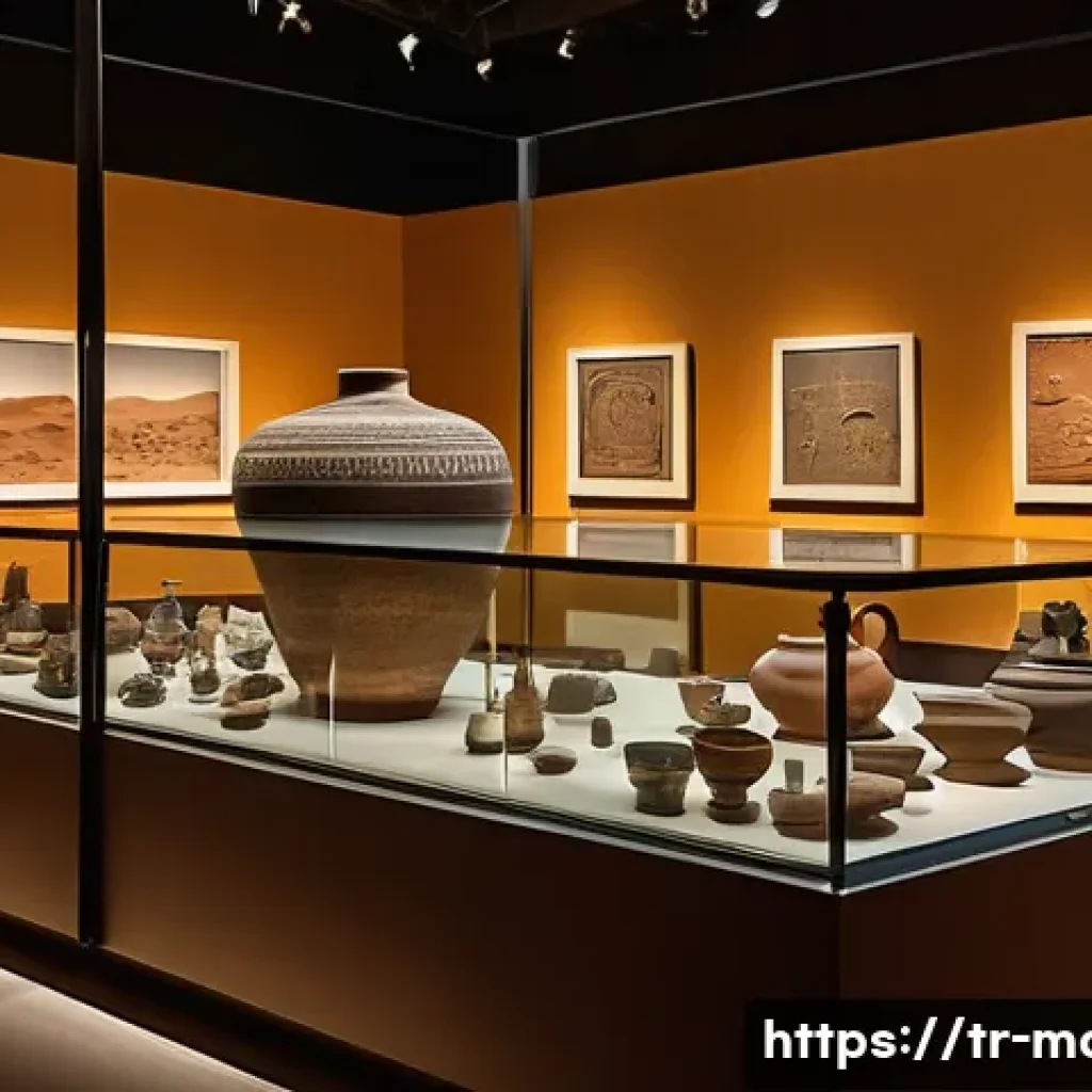 모리타니 국립박물관 - **Prompt:** A wide shot inside the Mauritania National Museum. Sunlight streams through an overhead ...