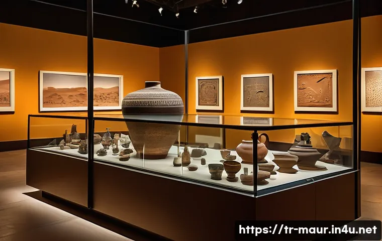 모리타니 국립박물관 - **Prompt:** A wide shot inside the Mauritania National Museum. Sunlight streams through an overhead ...